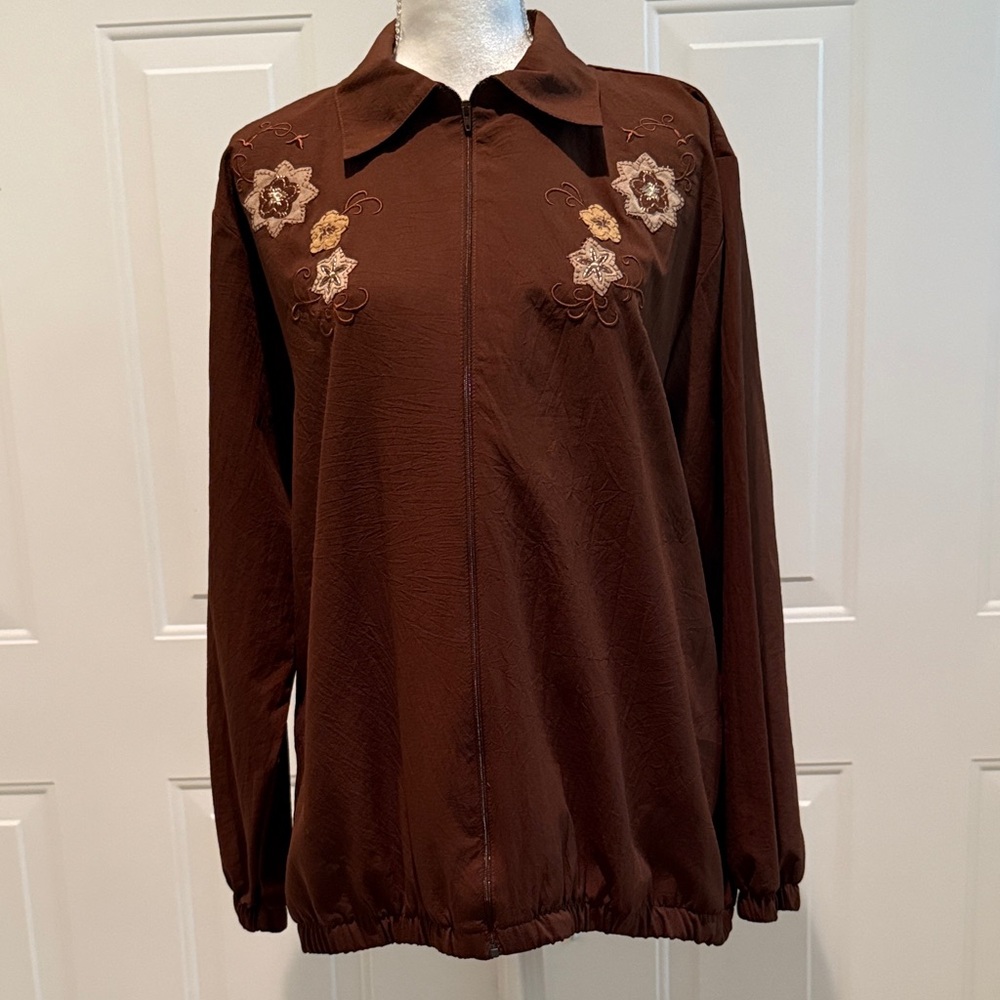BonWorth Women’s SZ M Chocolate Brown Lightweight Zip Front Two Pocket Jacket